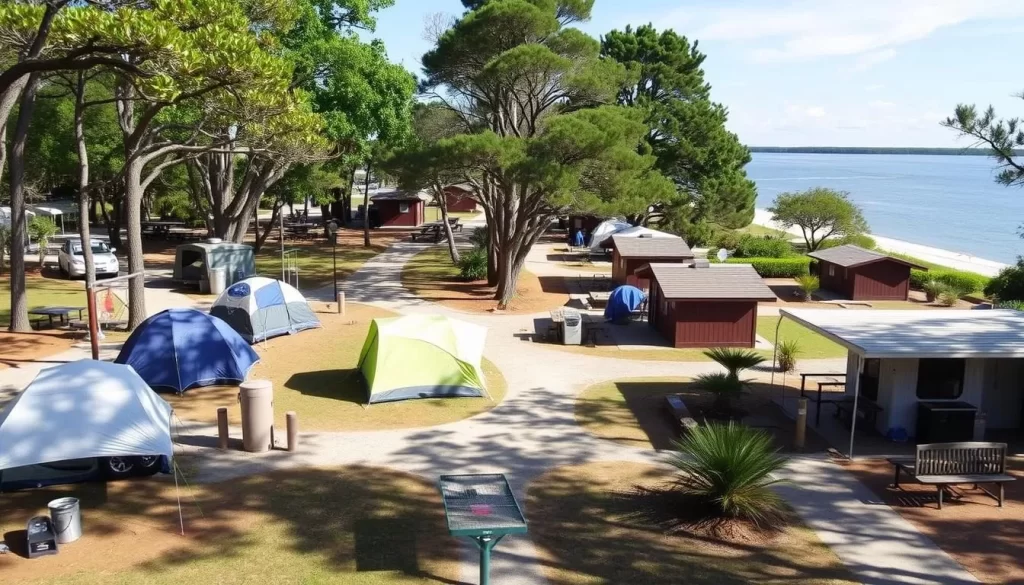Image of Gulf State Park campground with various camping sites and amenities
