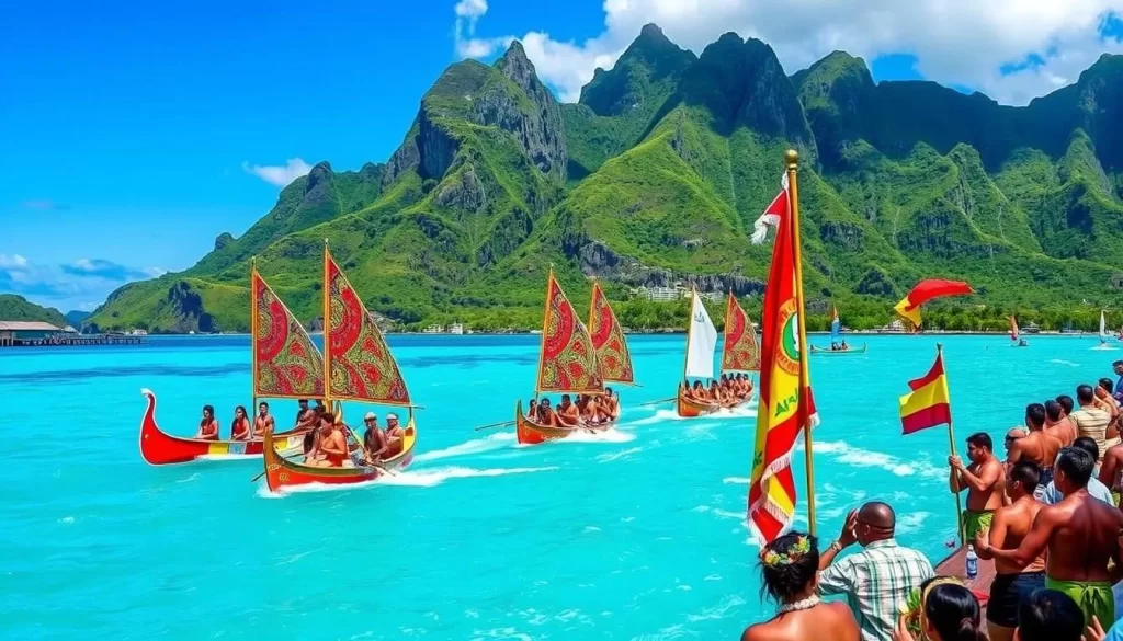 Image of Hawaiki Nui Va'a canoe race in Bora Bora