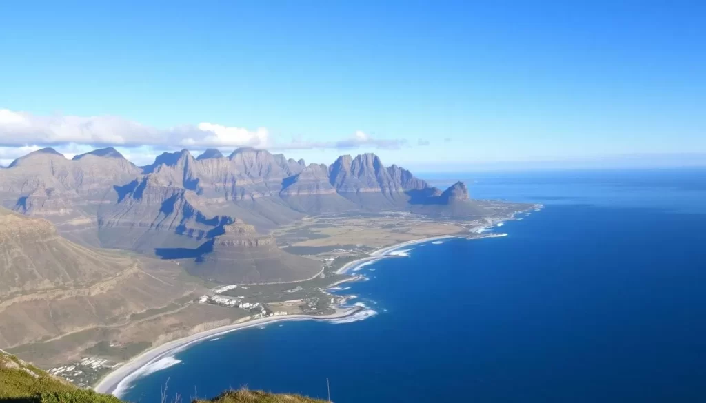 Image of Hermanus coastline with mountains and ocean