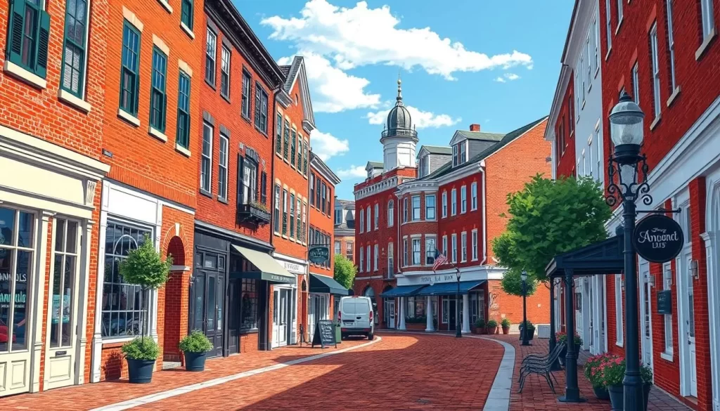 Image of Historic Downtown Annapolis with charming brick-lined streets and colonial architecture