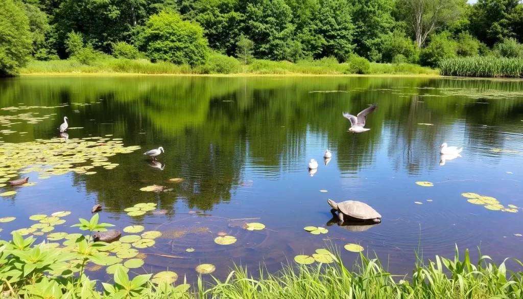Image of Hoppers Birge Pond in Bristol, CT, showcasing its serene landscape and diverse wildlife.