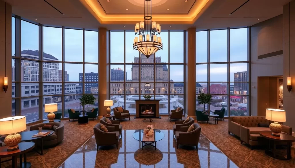 Image of Hotel Bennett's lobby with a view of Marion Square