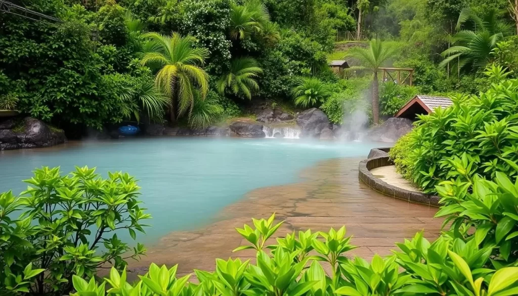 Image of Igosi Hot Springs with lush greenery and natural hot water springs