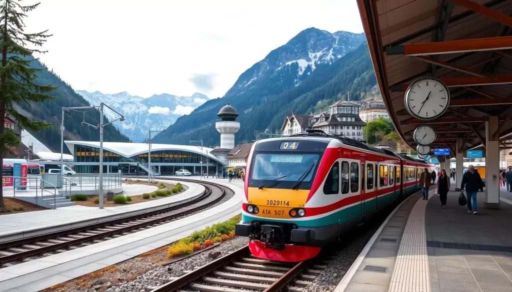 Image of Innsbruck's international airport or a train arriving at Innsbruck's train station