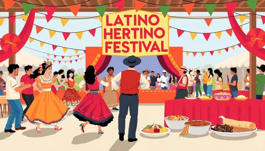 Image of Iowa's Latino Heritage Festival with vibrant dance performances and traditional food