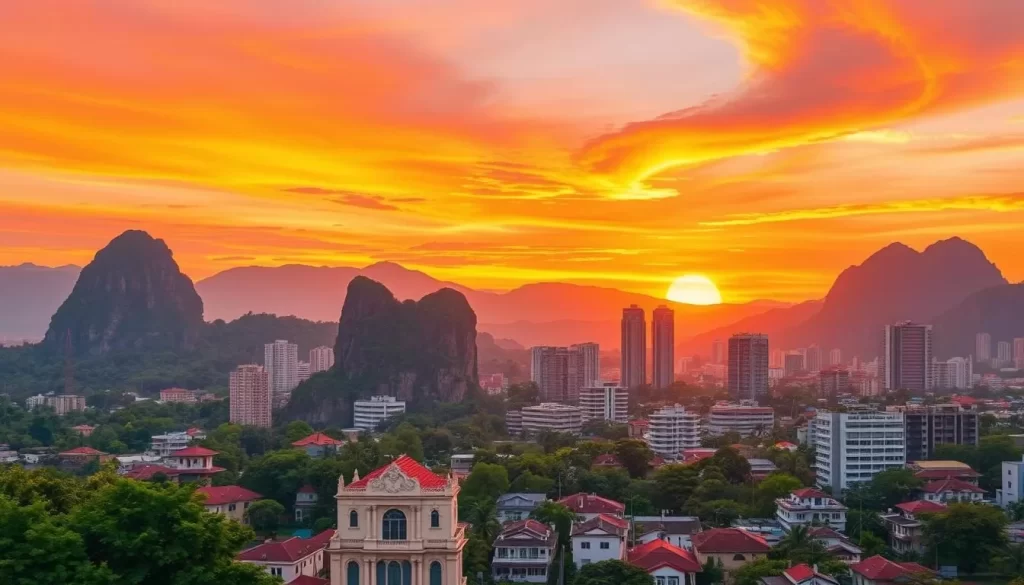 Image of Ipoh cityscape with limestone hills in the background