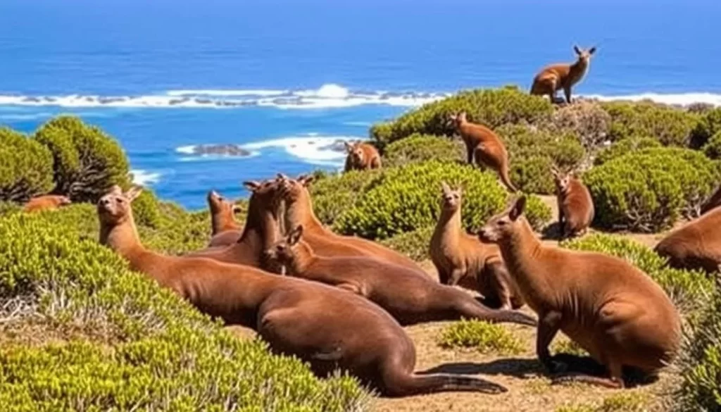 Image of Kangaroo Island wildlife, including sea lions and kangaroos in their natural habitat.