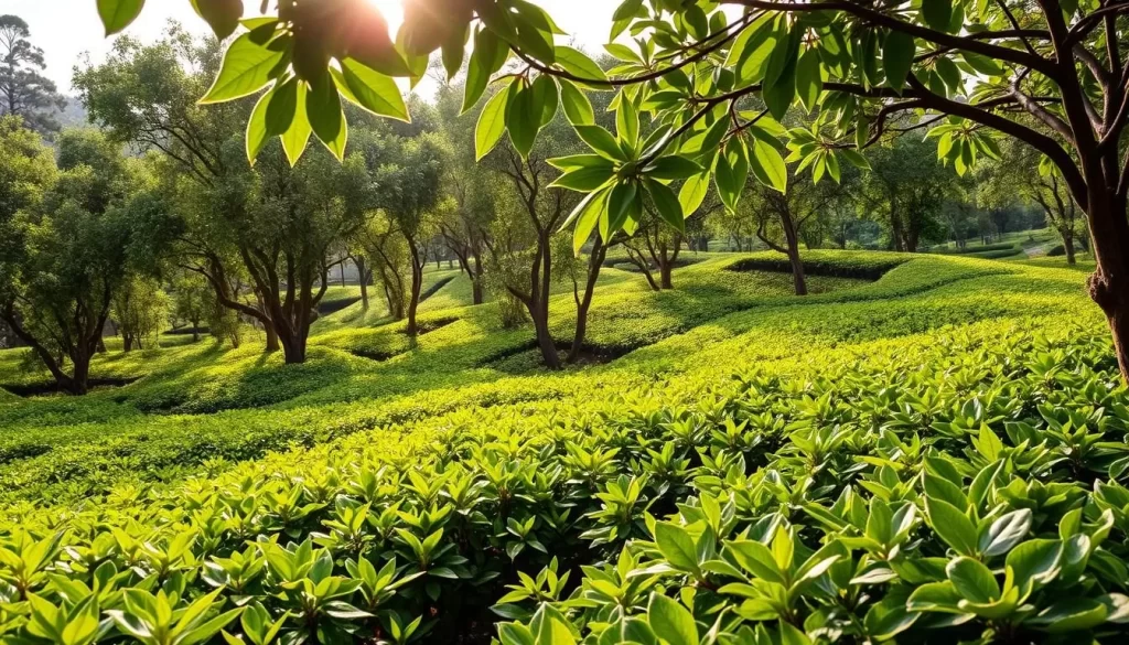 Image of Kapsimotwa Gardens in Nandi, Kenya, with lush tea plantations and a serene atmosphere.