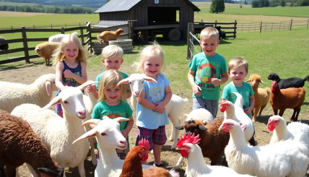 Image of Kelsey Creek Farm with children interacting with farm animals