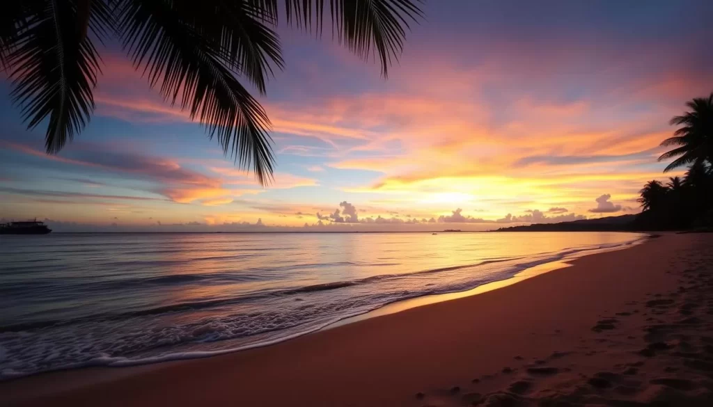 Image of Khao Lak's golden sandy beach at sunset