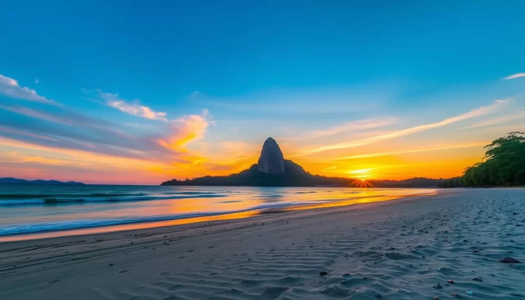 Image of Khao Takiap Beach with Buddha Hill in the background