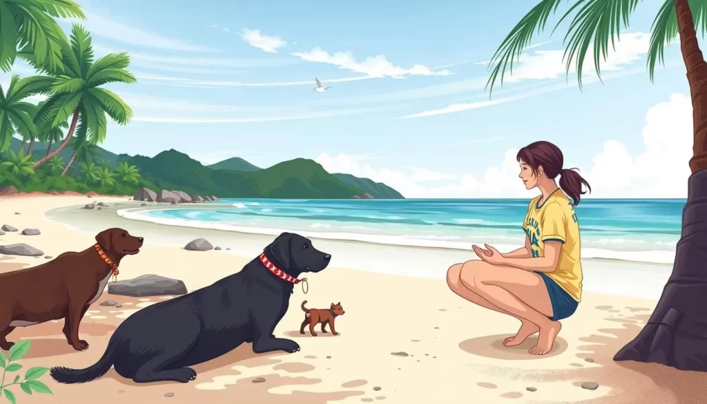 Image of Koh Lanta beach with a volunteer at the animal welfare center