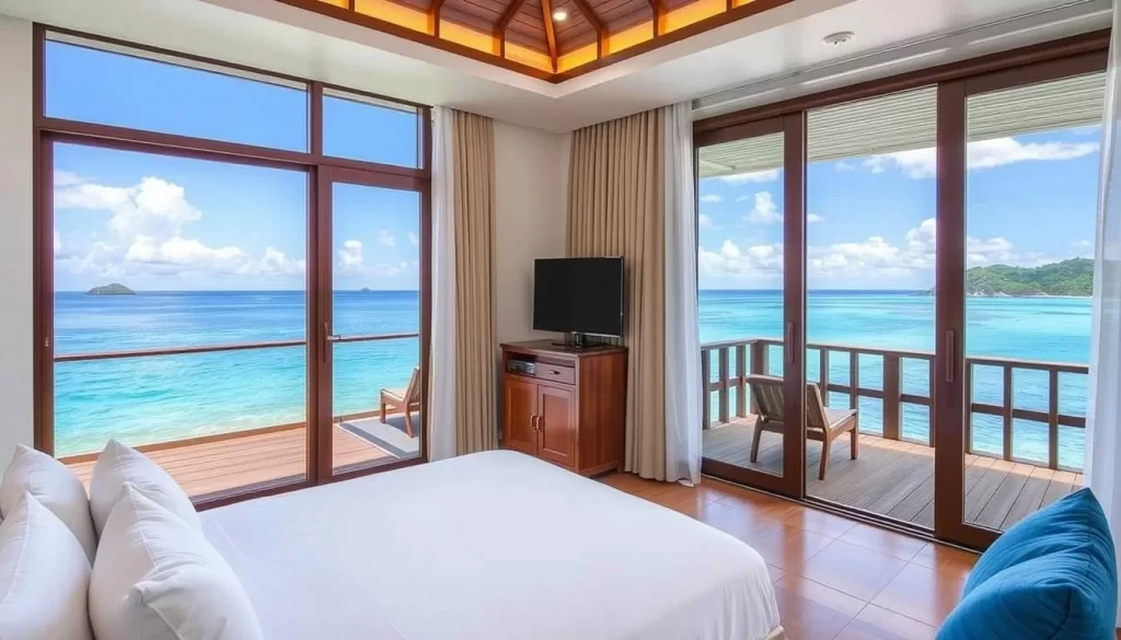 Image of Laguna Redang Island Resort's Deluxe Sea Room with a balcony overlooking the sea