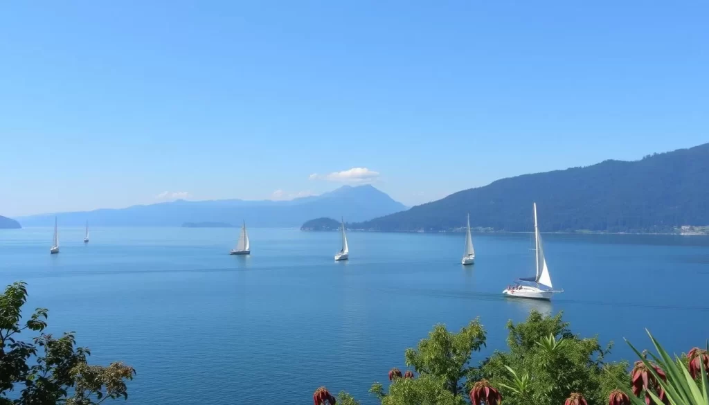 Image of Lake Attersee with sailboats and a serene atmosphere