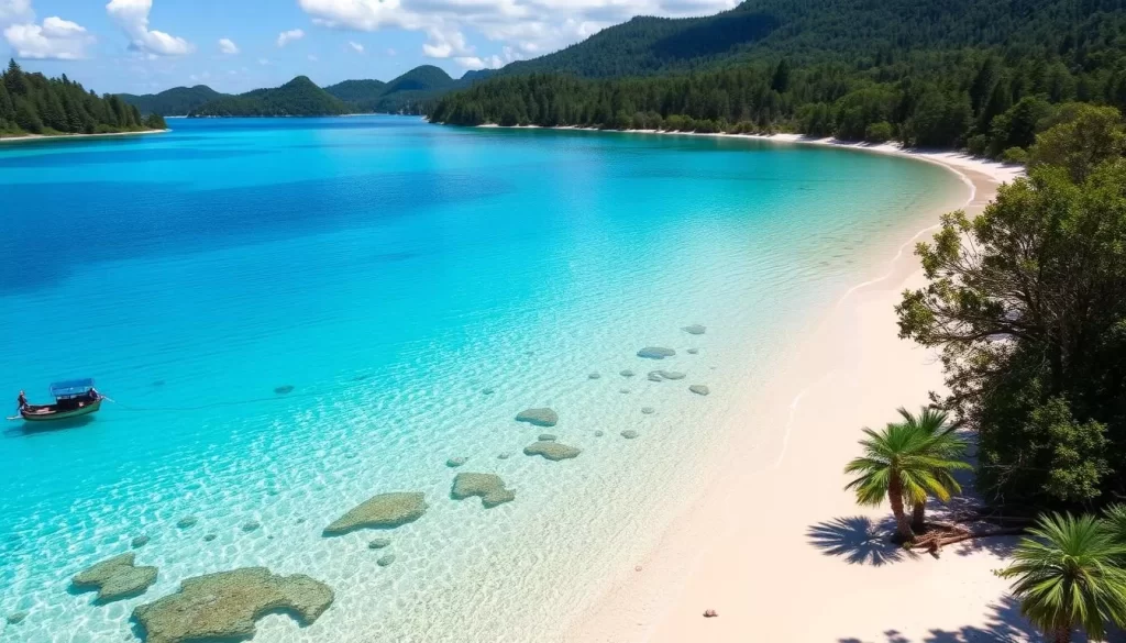 Image of Lake McKenzie on K'gari, showcasing its crystal-clear waters and pristine surroundings.
