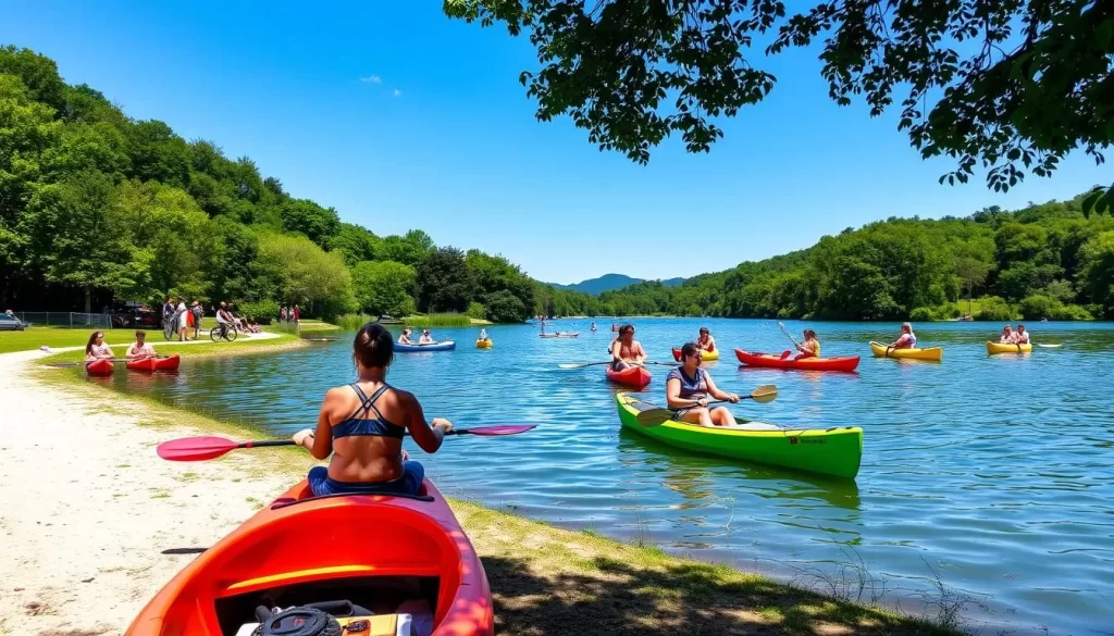 Image of Lake Ukiel with people enjoying various activities