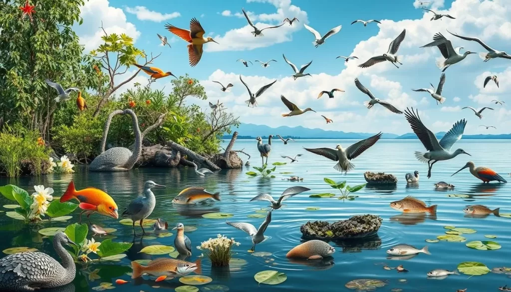 Image of Lake Victoria with diverse wildlife