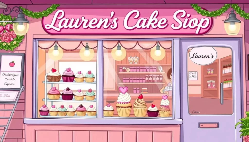Image of Lauren's Cake Shop with a variety of cupcakes on display