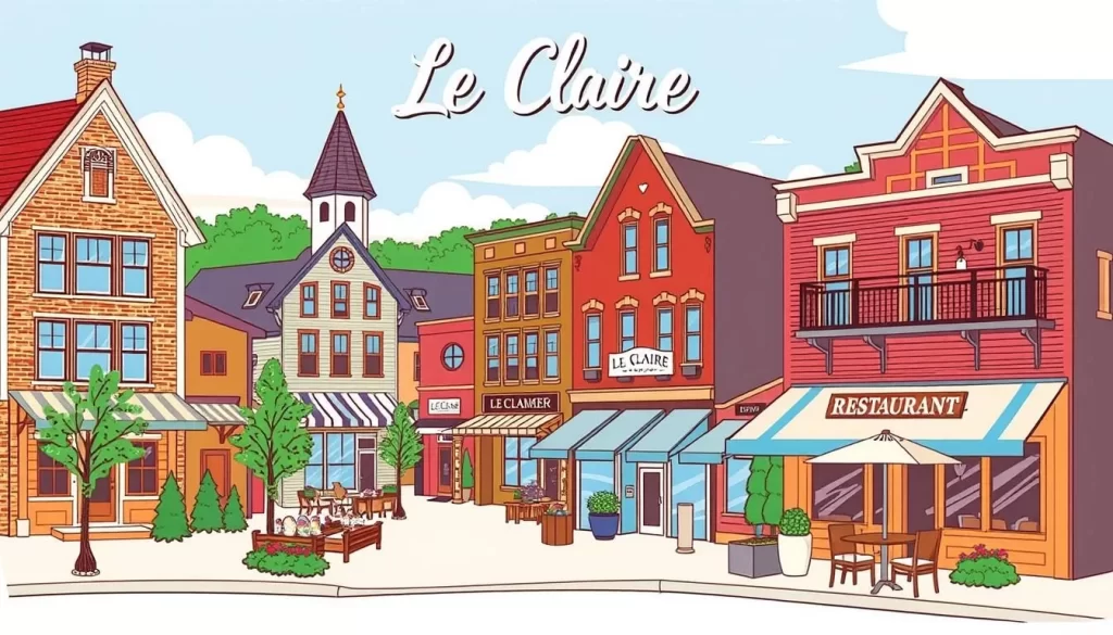 Image of Le Claire, Iowa, with a mix of restaurants and accommodations