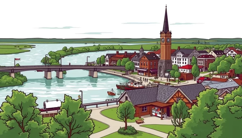 Image of Le Claire, Iowa, with the Mississippi River in the background