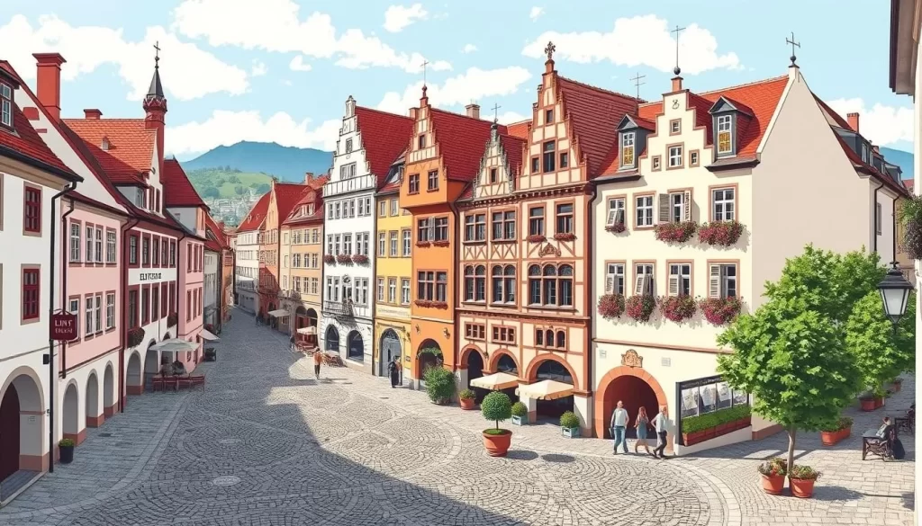 Image of Linz's historic old town with cobblestone roads and medieval buildings