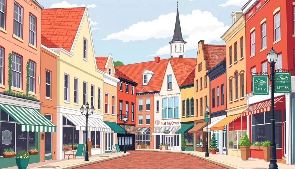 Image of Lititz's main street with its charming shops and historic buildings.