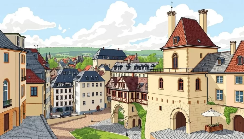 Image of Luxembourg City's historic center with the Bock Casemates