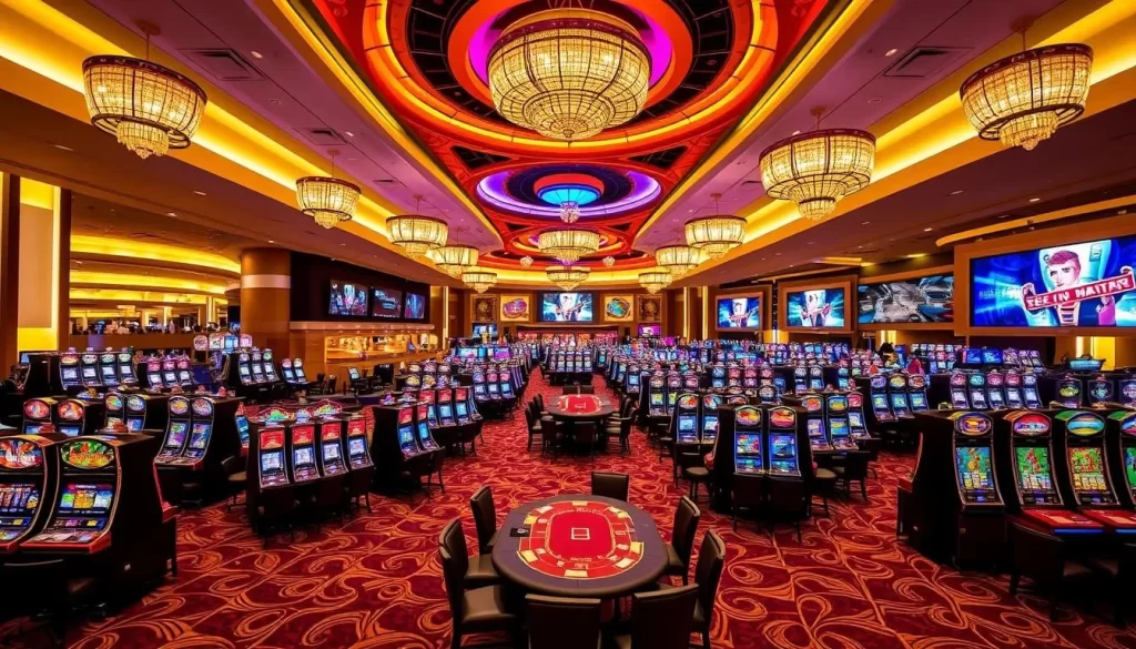 Image of MGM Springfield's luxurious casino floor with various gaming options and entertainment venues.