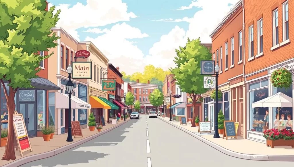 Image of Main Street in Clinton, NJ, with various shops and boutiques