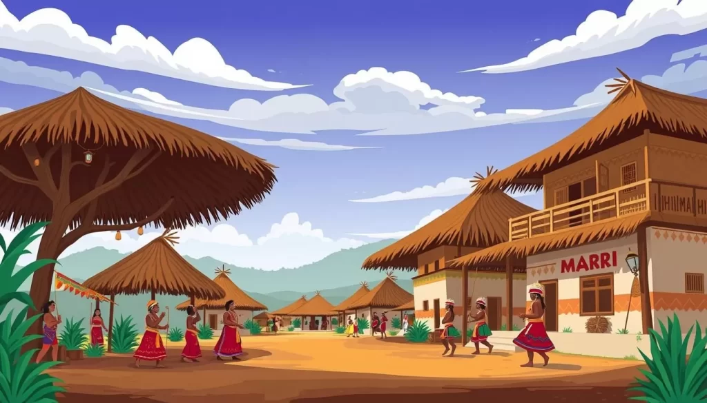Image of Mari Mari Cultural Village with traditional houses and cultural performances