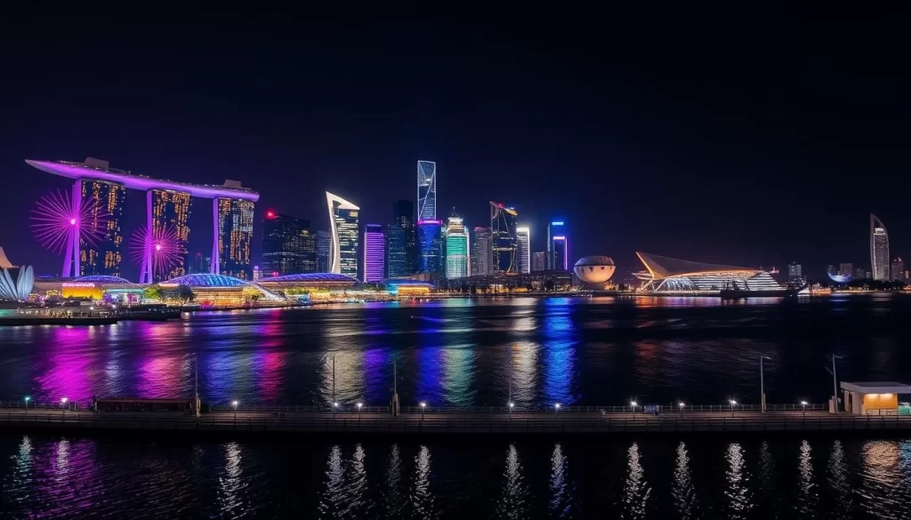 Image of Marina Bay at night with light shows