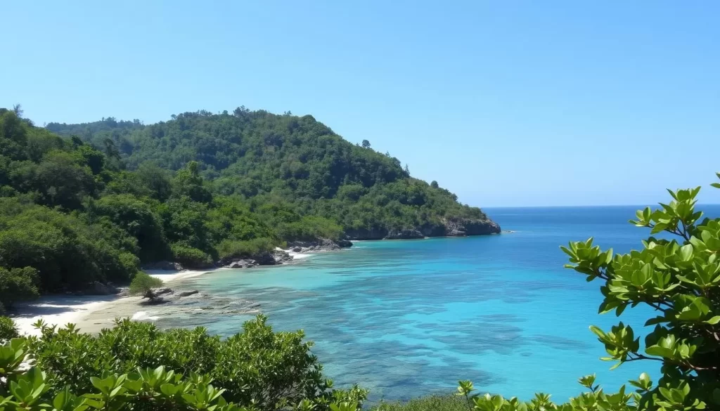 Image of Matema Beach with clear waters and lush greenery