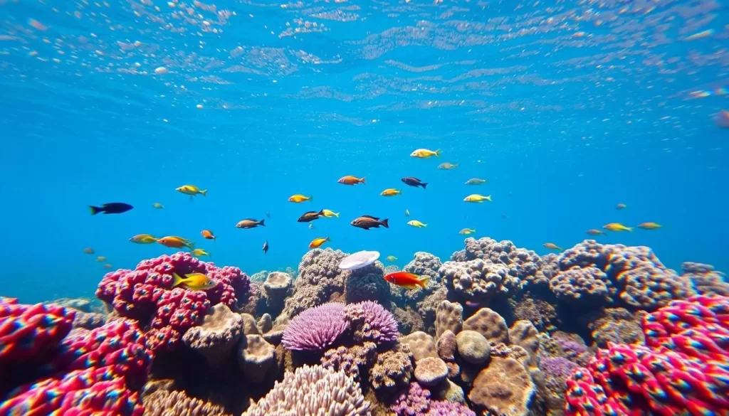 Image of Mbudya Island's coral reefs with diverse marine life