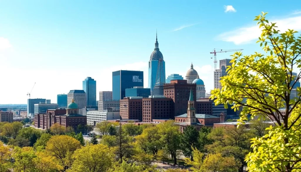 Image of Memphis city skyline during a pleasant spring day