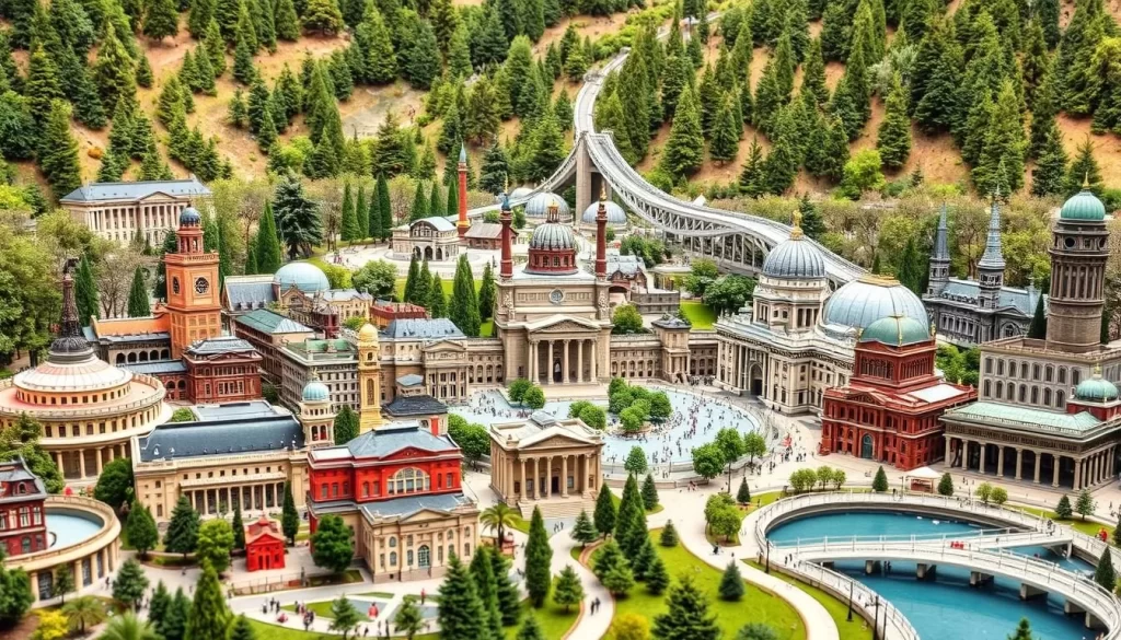 Image of Minimundus theme park in Klagenfurt, Austria, featuring miniature models of famous landmarks.