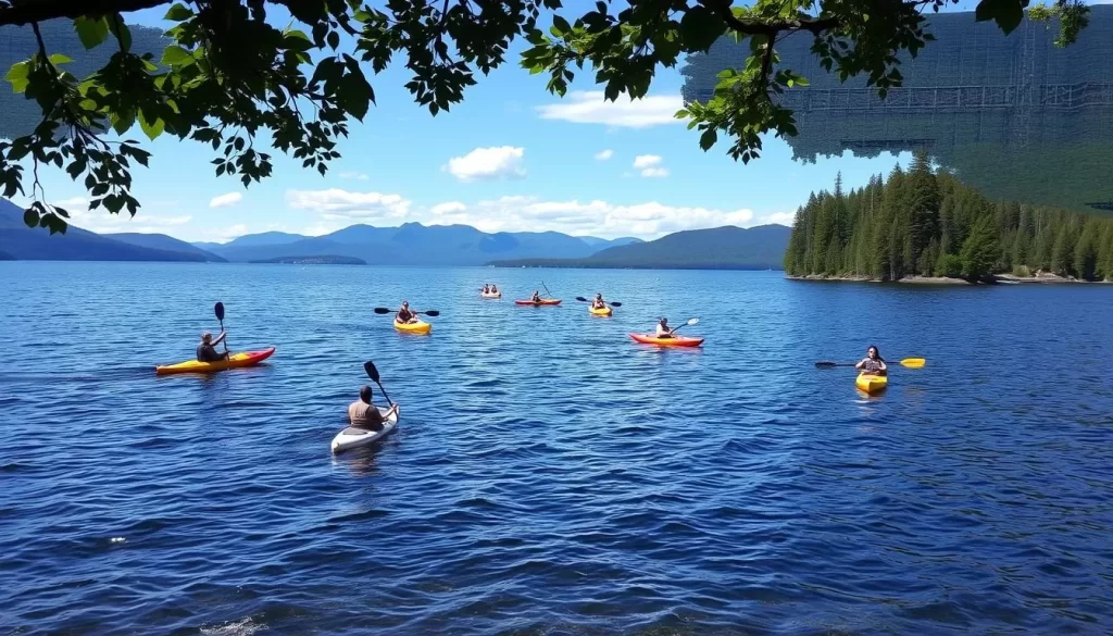 Image of Moosehead Lake with various water activities