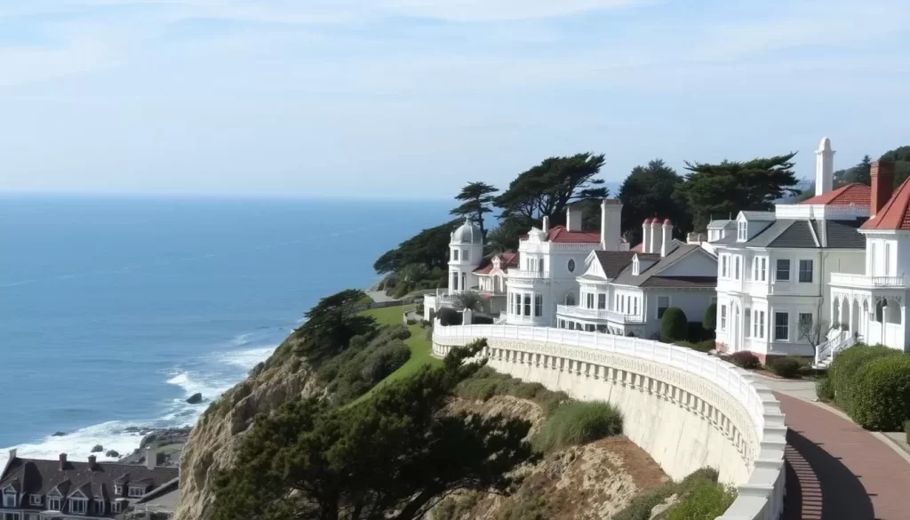 Image of Newport's Cliff Walk with historic mansions and ocean views
