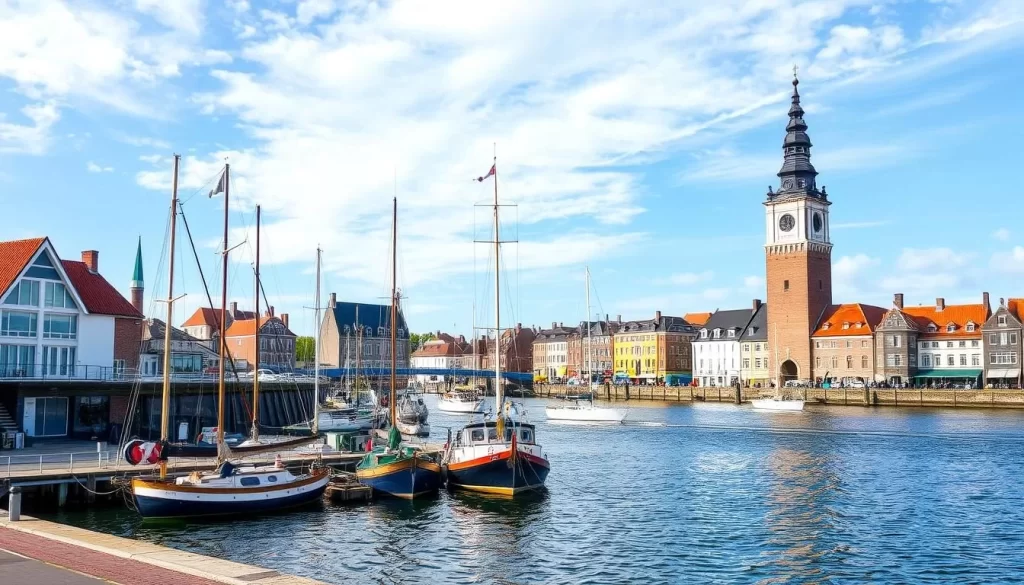 Image of Nieuwpoort's scenic harbor and historical monuments