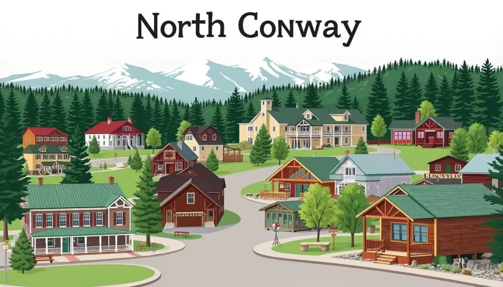 Image of North Conway town with various accommodations