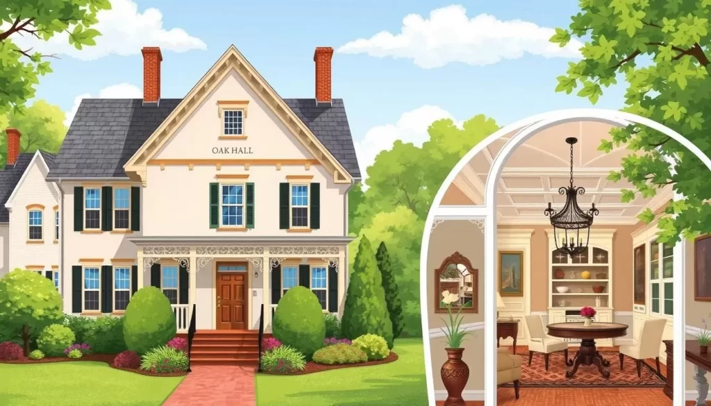 Image of Oak Hall Bed and Breakfast's charming facade and beautifully decorated interior