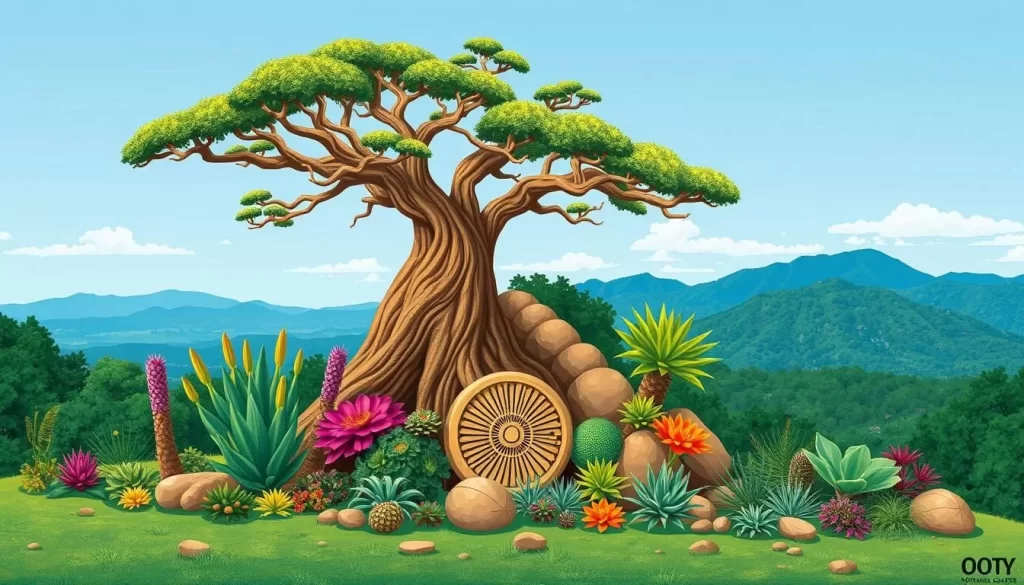 Image of Ooty Botanical Gardens with diverse plant collections and a fossilized tree
