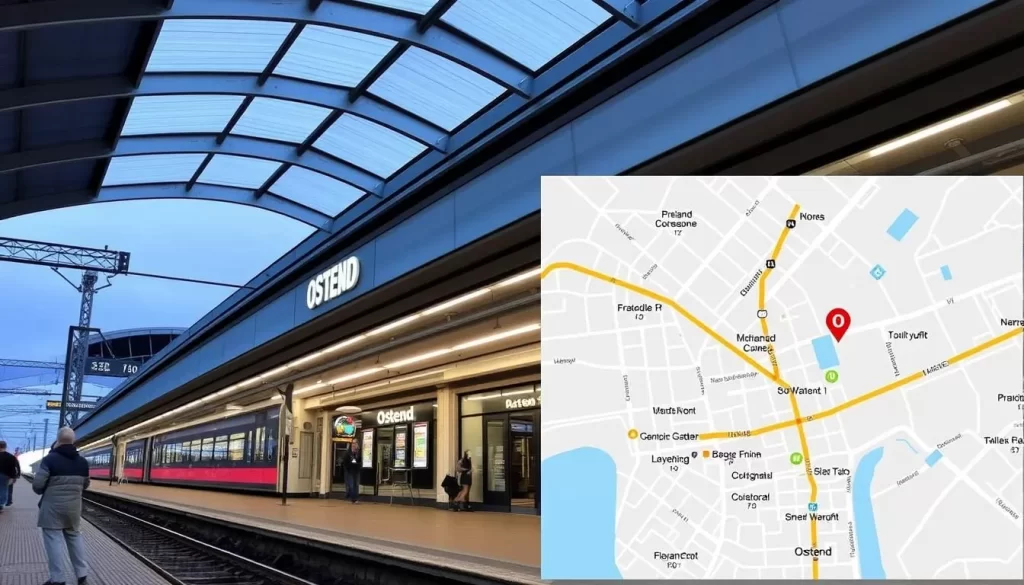 Image of Ostend train station or a map showing how to get to Ostend
