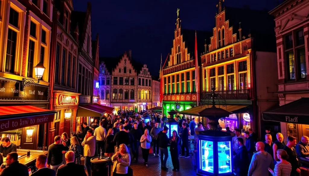 Image of Oude Markt in Leuven, showcasing its vibrant nightlife and numerous bars.