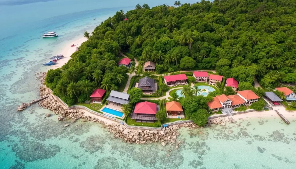 Image of Pangkor Island with various accommodations