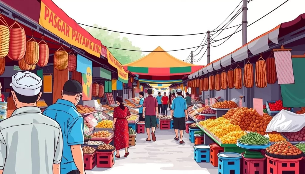 Image of Pasar Payang market in Kuala Terengganu, showcasing vibrant colors and local delicacies