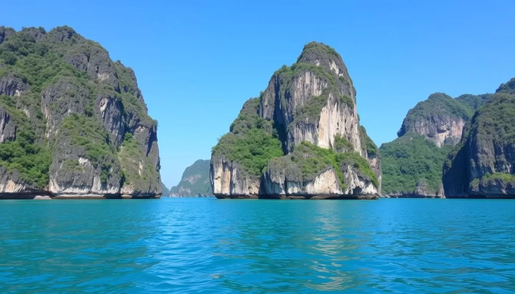 Image of Phang Nga Bay with iconic limestone karsts rising from emerald-green waters