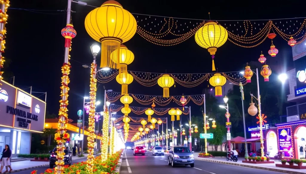 Image of Promenade Beach Road illuminated during Diwali