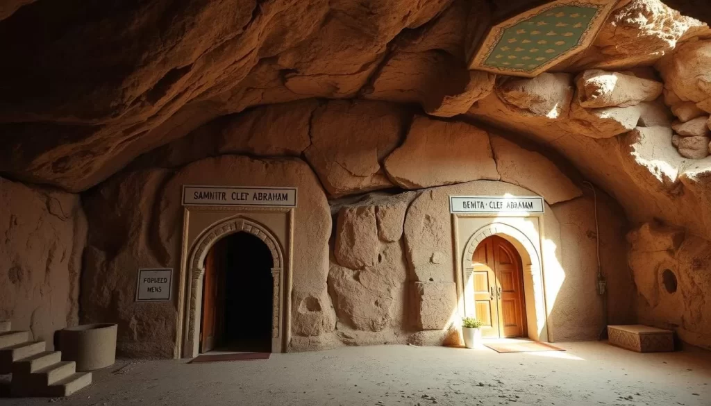 Image of Prophet Abraham's Cave, a sacred site believed to be the birthplace of Abraham, with separate entrances for men and women.