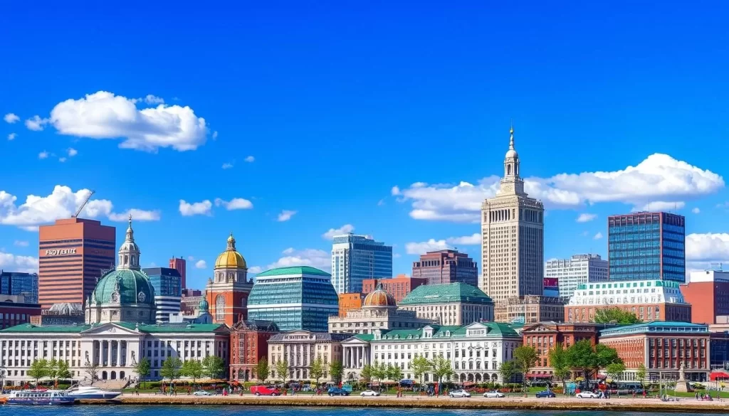 Image of Providence cityscape with cultural landmarks like museums and universities