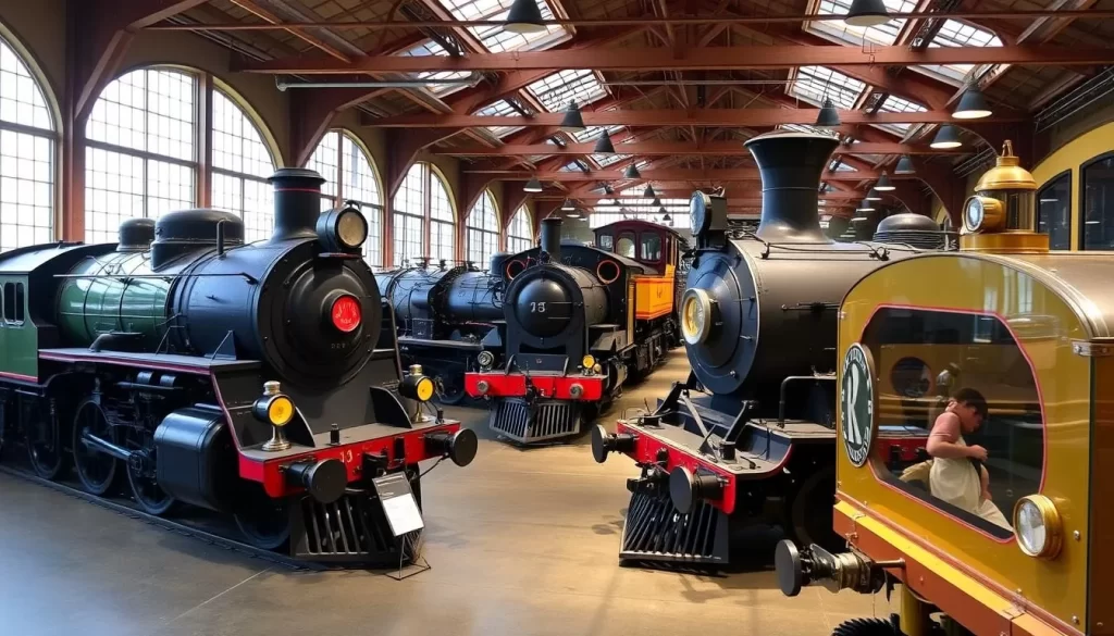 Image of Railroad Museum of Pennsylvania's exhibit hall with historic locomotives